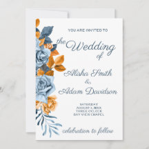 Indigo & Rust Boho Rose Floral Wedding Invitation