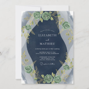 Indigo Sage Leaf Wedding Invitation