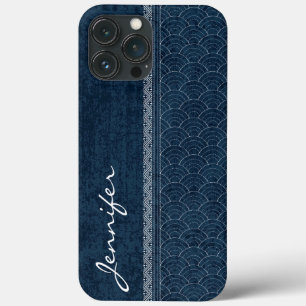 Indigo Sashiko Pattern Japanese Embroidery Name iPhone 13 Pro Max Case