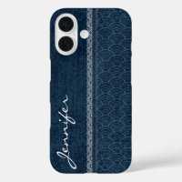 Indigo Sashiko Pattern Japanese Embroidery Name