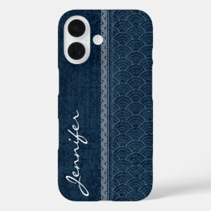 Indigo Sashiko Pattern Japanese Embroidery Name iPhone 16 Case