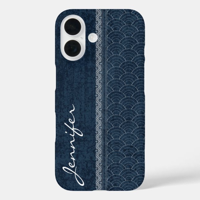 Indigo Sashiko Pattern Japanese Embroidery Name Case-Mate iPhone Case (Back)