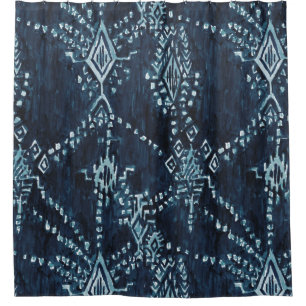 Indigo Satellite Ikat Tribal Watercolor Shower Curtain