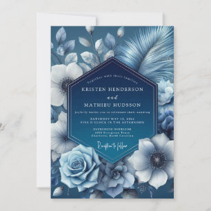 Indigo Shadow Bloom Wedding Invitation