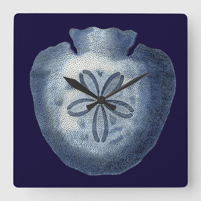 Indigo Shells III Square Wall Clock (Front)