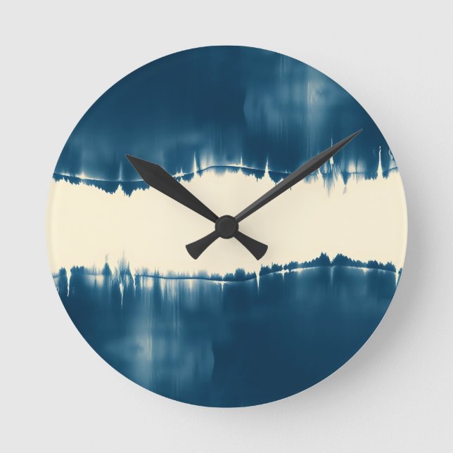 Indigo Shibori Abstract Modern Horizontal Round Clock (Front)