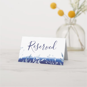 Indigo Silver Floral Wedding Name Place Card