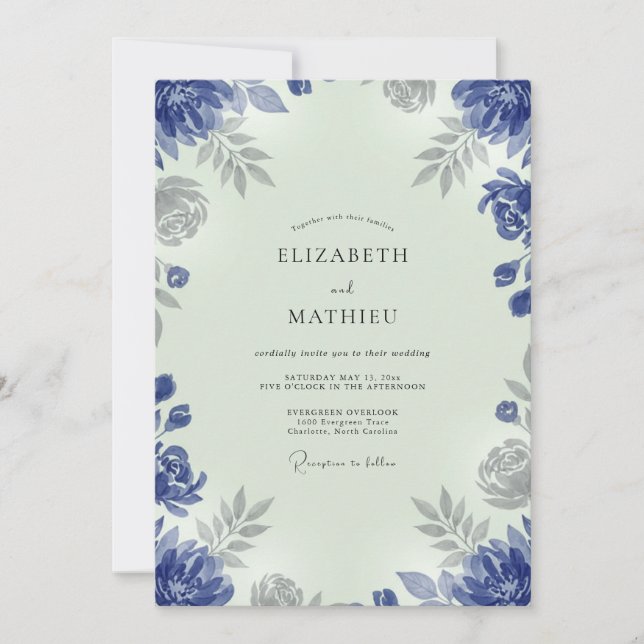 Indigo Silver Foliage Eucalyptus Wedding Invitation (Front)