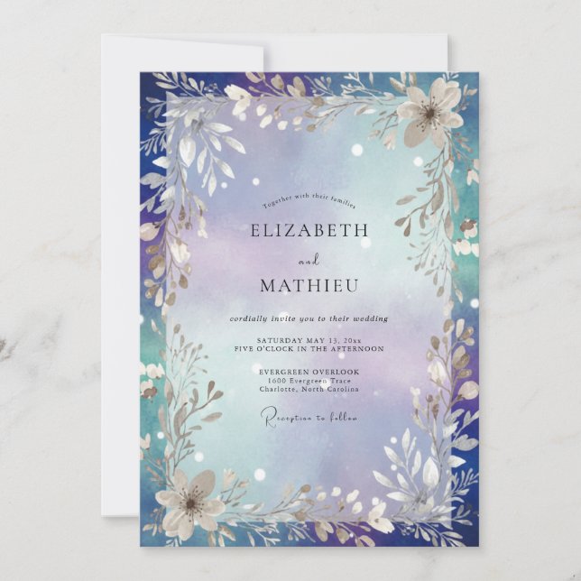 Indigo Silver Foliage Sage Wedding Invitation (Front)