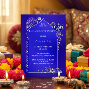 Indigo Silver Henna Mehndi Engagement Invitation