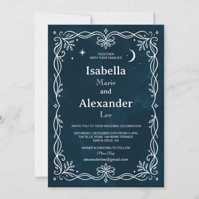 Indigo Silver Ivy Mediaeval Wedding Invitation (Front)