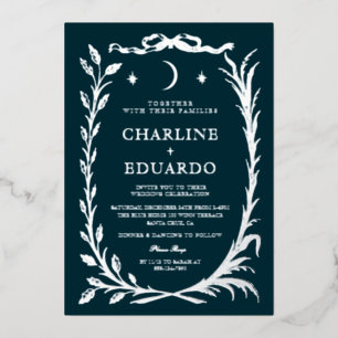 Indigo Silver  Ivy Ornament  Wedding  Invitation