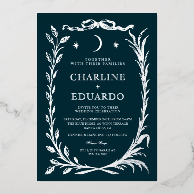 Indigo Silver  Ivy Ornament  Wedding  Invitation (Front)
