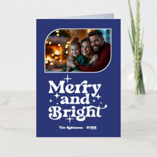 Indigo & Silver Merry and Bright Photo Christmas Foil Holiday Card