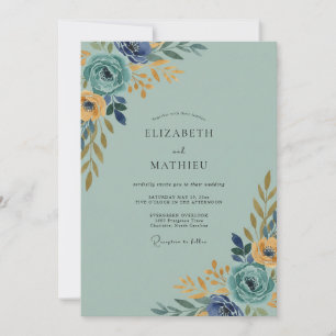 Indigo Soft Gold Leafy Wedding Invitation