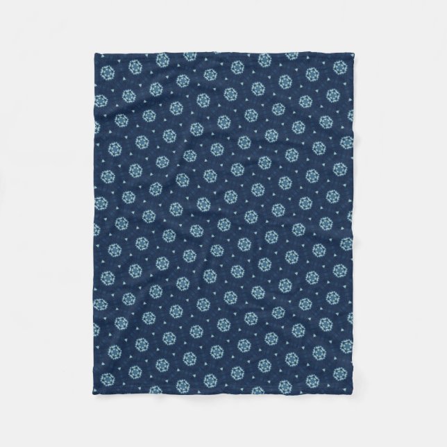 Indigo Spirit: Boho African Geometry Fleece Blanket (Front)