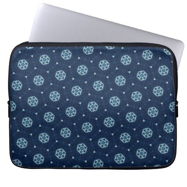 Indigo Spirit: Boho African Geometry Laptop Sleeve (Front)