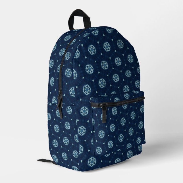 Indigo Spirit: Boho African Geometry Printed Backpack (Back Corner Left)