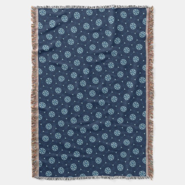 Indigo Spirit: Boho African Geometry Throw Blanket (Front Vertical)