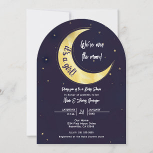 Indigo Star Fall Yellow Moon Starry Baby Shower Invitation