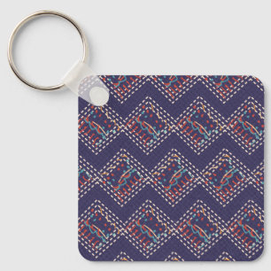 Indigo Stitched Diamonds Key Ring