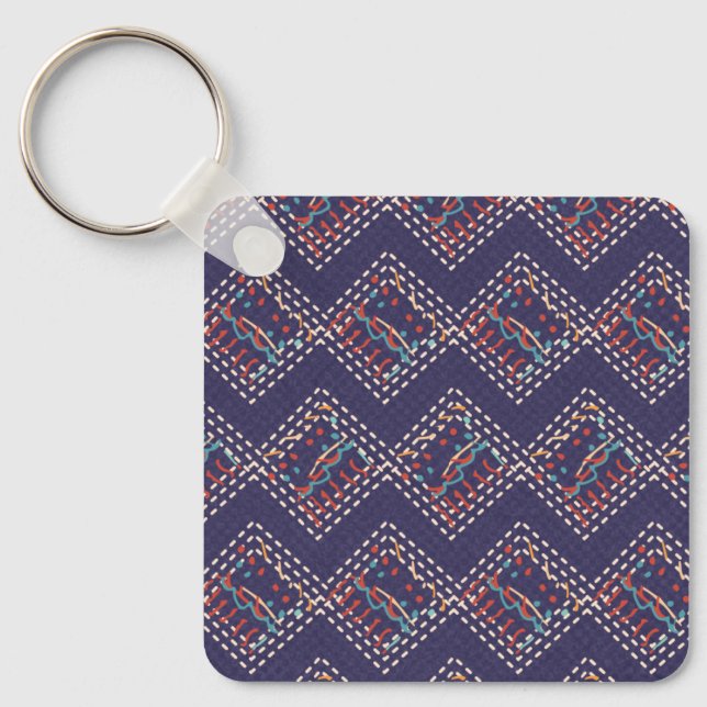 Indigo Stitched Diamonds Key Ring (Front)