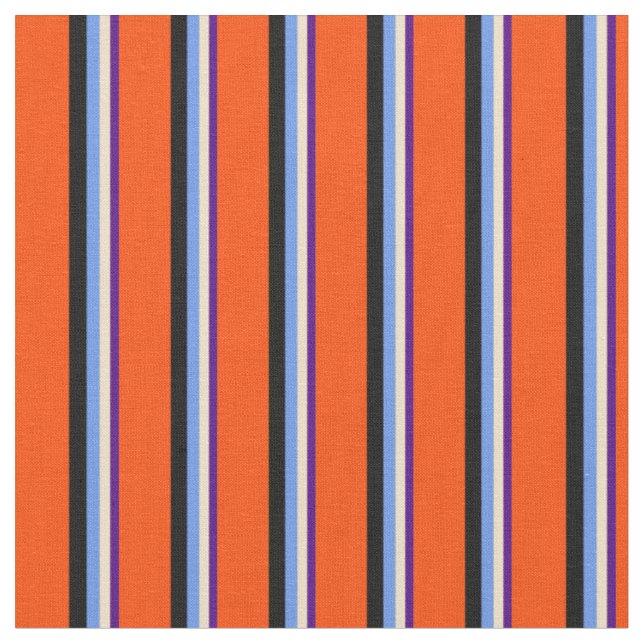 Indigo, Tan, Cornflower Blue, Black, and Red Fabric (Close Up)