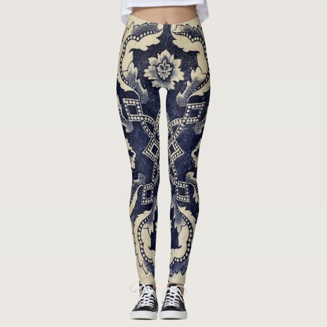 Indigo Tattoo Faux Body Art Leggings (Front)
