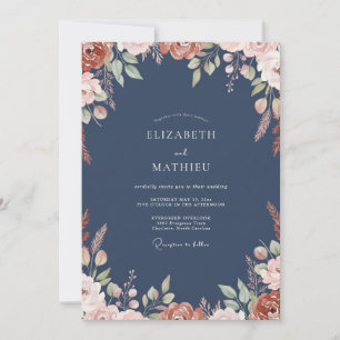 Indigo Terracotta Wreath Wedding Invitation