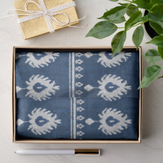 Indigo Textured White Ikat style embroidery effect Tissue Paper