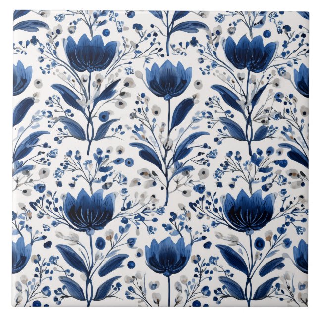 Indigo Tulip Botanical Garden Tile (Front)