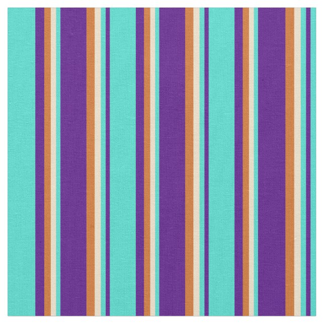 Indigo, Turquoise, Tan & Chocolate Lines Fabric (Close Up)