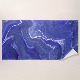 Indigo Very Peri Violet Agate Marble Abstraction Beach Towel