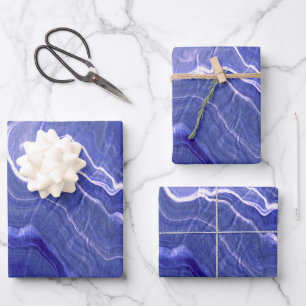 Indigo Very Peri Violet Agate Marble Abstraction Wrapping Paper Sheet
