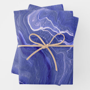 Indigo Very Peri Violet Agate Marble Abstraction  Wrapping Paper Sheet