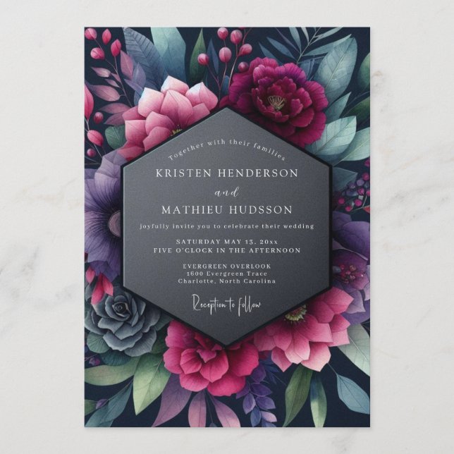Indigo Vespertine Bloom Wedding Invitation (Front)