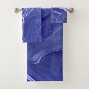 Indigo Violet Agate Marble Abstraction Bath Towel Set