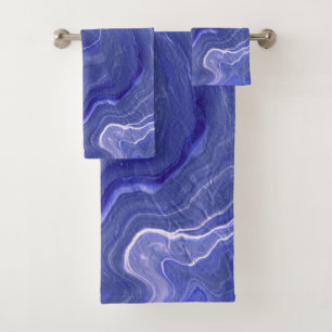 Indigo Violet Agate Marble Abstraction Bath Towel Set