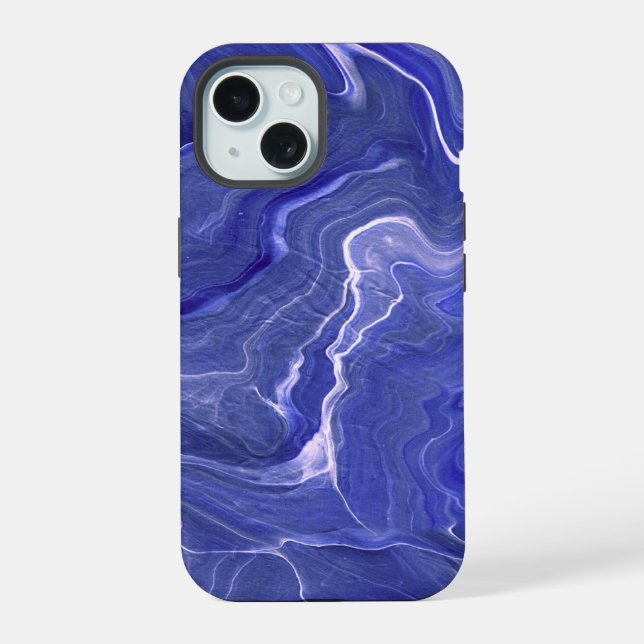 Indigo Violet Agate Marble Abstraction iPhone 15 Case (Back)