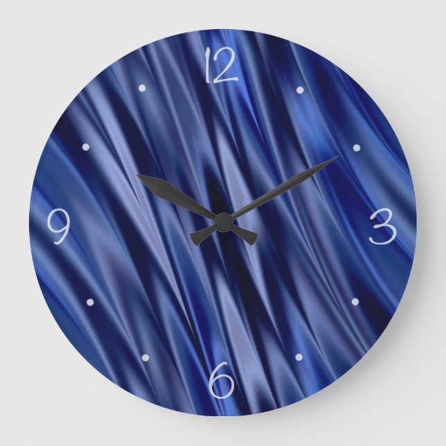 Indigo & violet blue satin style stripes large clock (Front)
