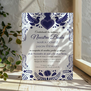 Indigo Violet Otomi Tenangos Boda Spanish Wedding Invitation