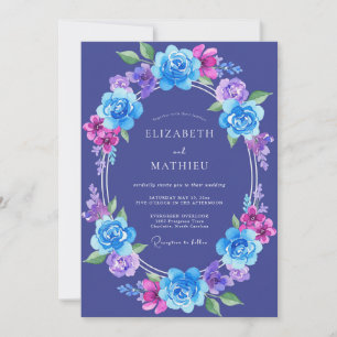 Indigo Violet Peony Wedding Invitation