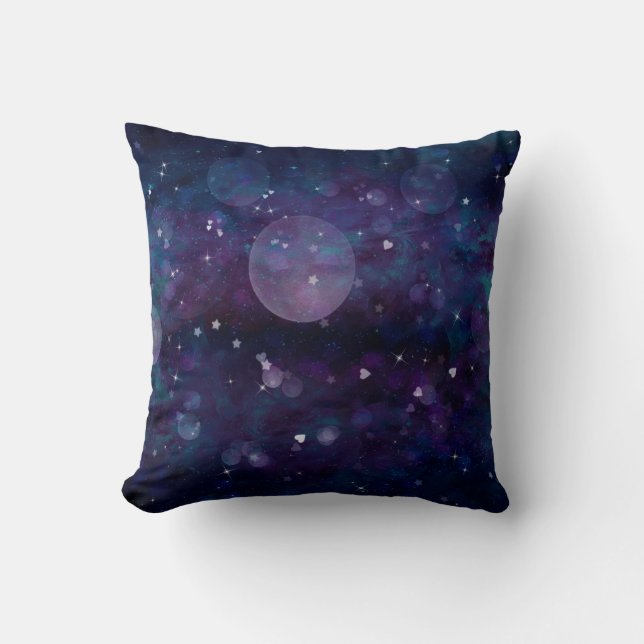 Indigo Violet Pretty Sparkle Lights Hearts & Stars Cushion (Front)