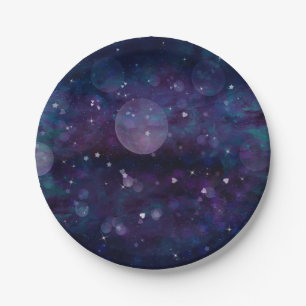 Indigo Violet Pretty Sparkle Lights Hearts & Stars Paper Plate