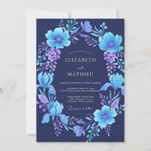 Indigo Violet Wreath Wedding Invitation