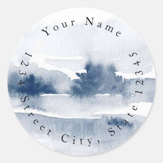 Indigo Watercolor Abstract Landscape Labels (Front)