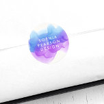Indigo Watercolor Blot Classic Round Sticker<br><div class="desc">Chic round stickers are perfect for your business materials,  branding,  packages and correspondence. Design features a watercolor inkblot in ethereal shades of indigo blue and violet purple,  with your custom text overlaid in modern white lettering.</div>