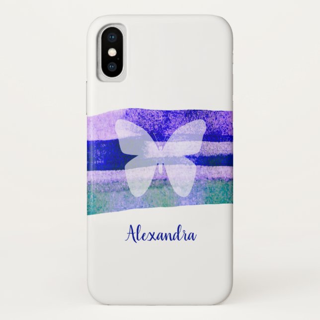 Indigo Watercolor Butterfly Personalised Case-Mate iPhone Case (Back)