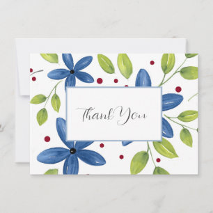 Indigo Watercolor Floral Bouquet Thank You Card