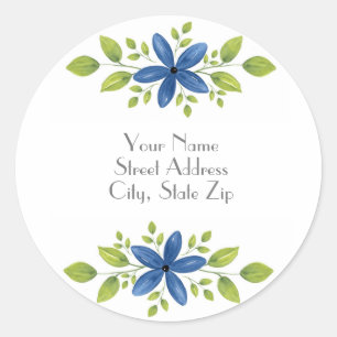 Indigo Watercolor Floral Swag 2 Classic Round Sticker